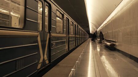 The train arriving to the subway stationのeditorial素材