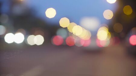 Defocused traffic lights at night in Moscowの写真素材