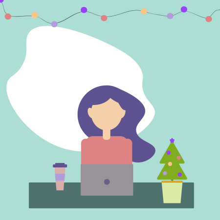 Vector flat illustration girl with violet hairのイラスト素材