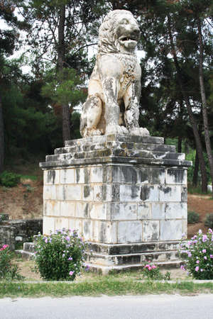 Lion of Amphipolis. A fourth century BC funerary monument set up in honor of the admiral Laomedon from Lesbos, a devoted companion of Alexander the Great. This monument dates back to the 4th century BC.の写真素材
