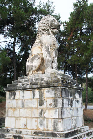 Lion of Amphipolis. A fourth century BC funerary monument set up in honor of the admiral Laomedon from Lesbos, a devoted companion of Alexander the Great. This monument dates back to the 4th century BC.の写真素材