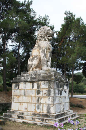 Lion of Amphipolis. A fourth century BC funerary monument set up in honor of the admiral Laomedon from Lesbos, a devoted companion of Alexander the Great. This monument dates back to the 4th century BC.の写真素材