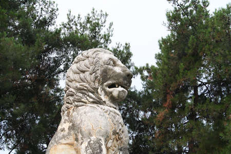 Lion of Amphipolis. A fourth century BC funerary monument set up in honor of the admiral Laomedon, a devoted companion of Alexander the Great. This monument dates back to the 4th century BC.の写真素材