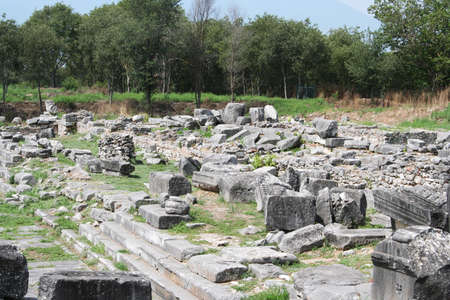 These ruins from Ancient Philippi were the homes of civil and state markets visited by St. Paul as recorded in Acts 16 of the Bible. Philippi was along the Egnatian Way and was the location Paul and Silas were imprisoned and where Paul met Lydia the merchのeditorial素材