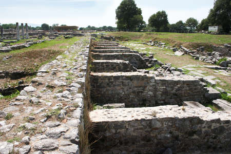 Shops at Philippi. These ruins from Ancient Philippi mark the shops at the Agora. One of these stalls may have belonged to Lydia the merchant who befriended the Apostle Paul in Acts 16 of the Bible.の写真素材