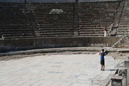Biblical Ephesus Stadium. This is the large stadium in Ephesus where people rioted in anger to the message of St. Paul (see Acts 19:23-41). This Roman arena was home to gladiator fights and other Roman entertainment.の写真素材