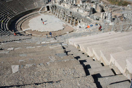 Biblical Ephesus Stadium. This is the large stadium in Ephesus where people rioted in anger to the message of St. Paul (see Acts 19:23-41). This Roman arena was home to gladiator fights and other Roman entertainment.の写真素材