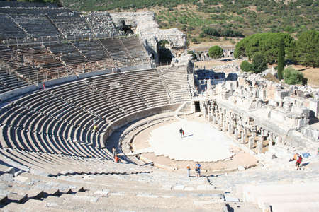 Biblical Ephesus Stadium. This is the large stadium in Ephesus where people rioted in anger to the message of St. Paul (see Acts 19:23-41). This Roman arena was home to gladiator fights and other Roman entertainment.の写真素材