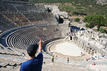 Biblical Ephesus Stadium. This is the large stadium in Ephesus where people rioted in anger to the message of St. Paul (see Acts 19:23-41). This Roman arena was home to gladiator fights and other Roman entertainment.の写真素材