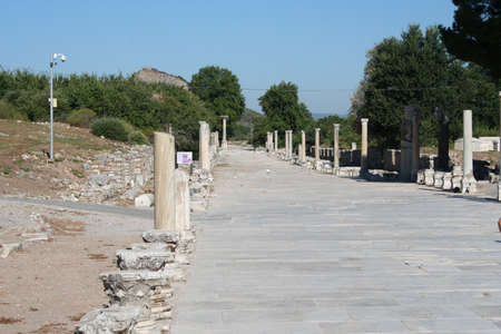 Road leading to Ephesus Stadium. This road leads to the large stadium in Ephesus where people rioted in anger to the message of St. Paul (see Acts 19:23-41). This road was travelled by Marc Anthony and Cleopatra.の写真素材