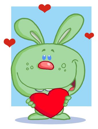 Happy Romantic Green Rabbit With Heartのイラスト素材