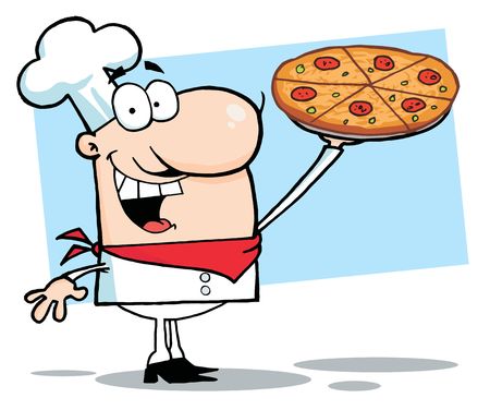 Happy Chef Presenting His Pizza Pieのイラスト素材