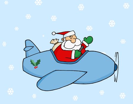 Waving Pilot Santa Flying His Christmas Plane In The Snowのイラスト素材
