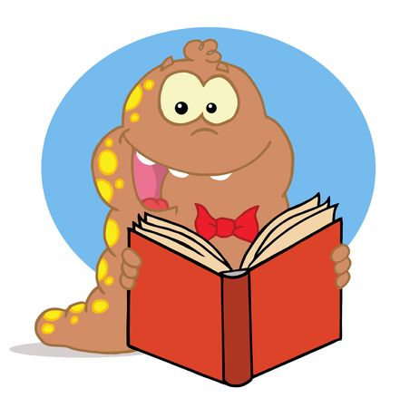 Happy Brown And Red Spotted Worm Reading A Bookのイラスト素材