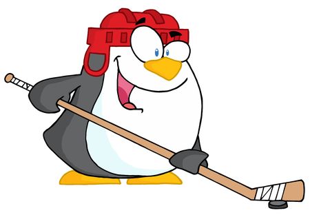  Happy Penguin Playing Ice Hockeyのイラスト素材