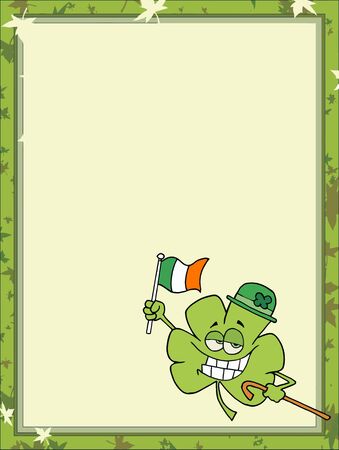 Day Clover Wearing A Hat, Carrying A Cane And Flag, In The Corner Of A Stationery Background Or Blank Menuのイラスト素材