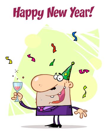 Happy New Year Greeting Of A Man Toasting At A Party のイラスト素材