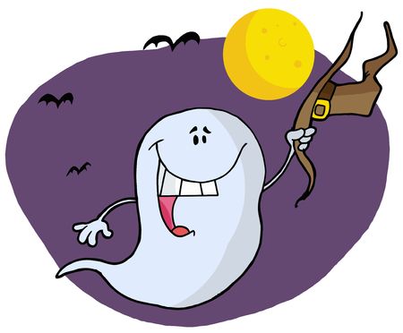 Character happy ghost flying in the nightのイラスト素材