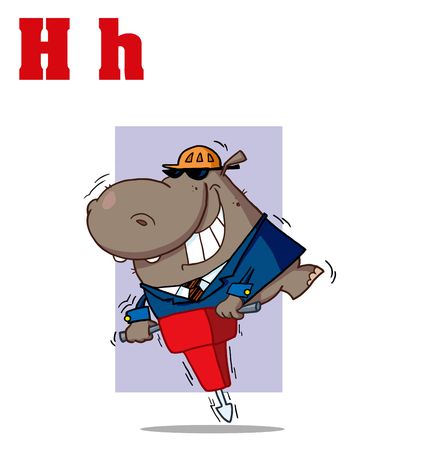 Funny Cartoons Alphabet-Hippo With Letters Hのイラスト素材