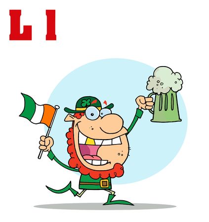  Funny Cartoons Alphabet-Leprechaun With Letters Lのイラスト素材