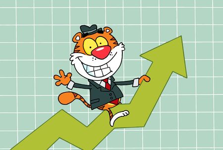  Cartoon Character Happy Tiger Riding On Success,backgroundのイラスト素材