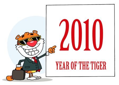 Business Tiger Pointing To A Sign - 2010 Year Of The Tigerのイラスト素材