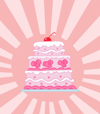 Triple Tiered Pink Wedding Cake On A Shining Pink Backgroundのイラスト素材