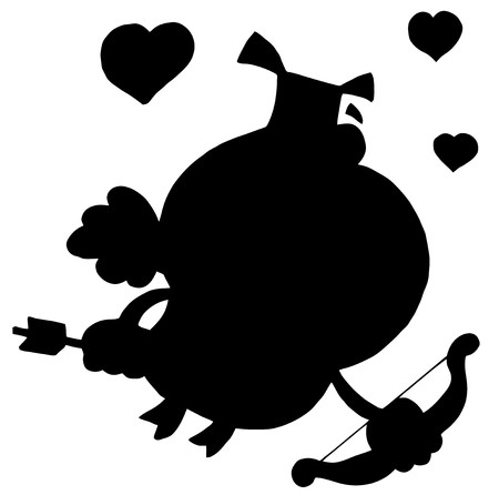 Solid Black Silhouette Of A Pig Cupidのイラスト素材