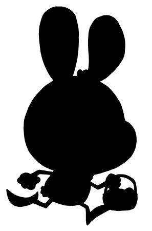 Solid Black Silhouette Of An Egg Hunting Bunnyのイラスト素材