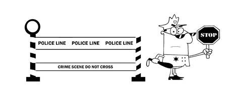 Outlined Police Line And Traffic Police Officer のイラスト素材