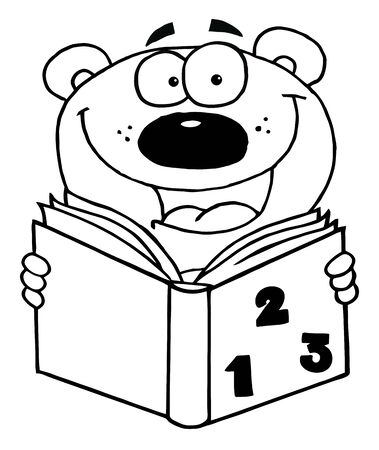 Outlined Happy Bear Reading A Bookのイラスト素材