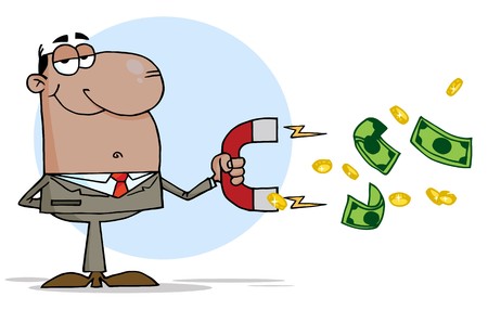 African American Businessman Using A Magnet To Attracts Money のイラスト素材