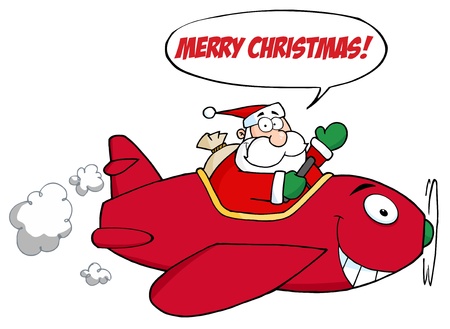 Santa Flying With Red Christmas Plane With Speech Bubbleのイラスト素材