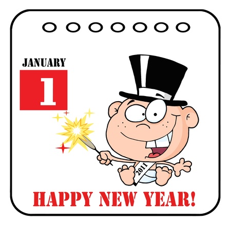 New Year Baby Cartoon Callendar のイラスト素材