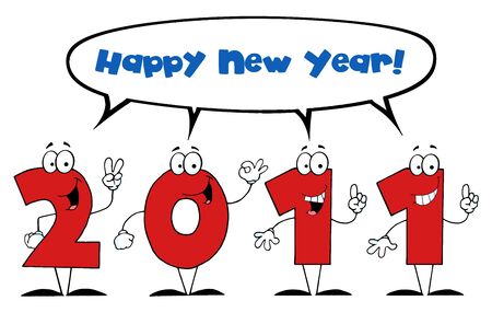 2011 Year Cartoon Character With Speech Bubble And Text 