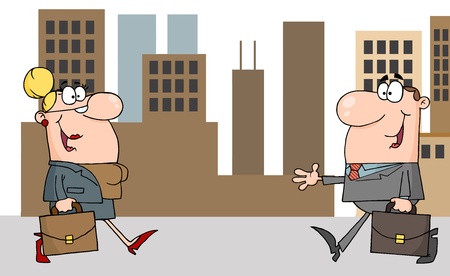 Business Meeting Between A Woman And Man In Downtown のイラスト素材