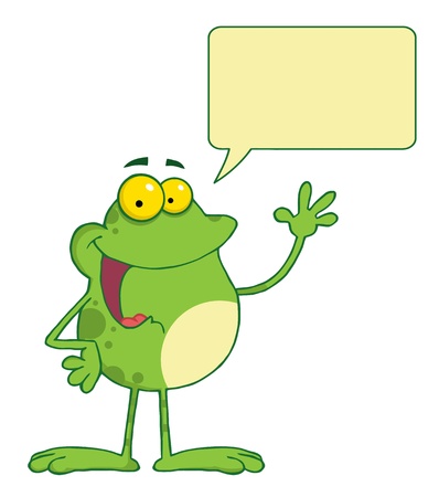 Frog Cartoon Mascot Character Waving A Greeting With Speech Bubble のイラスト素材