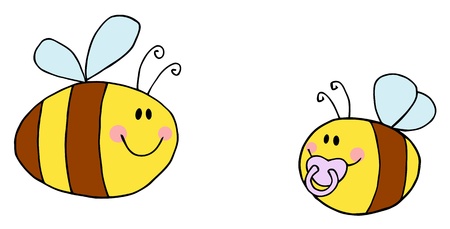 Mother Bee Flying With Baby Bee Cartoon Characters のイラスト素材