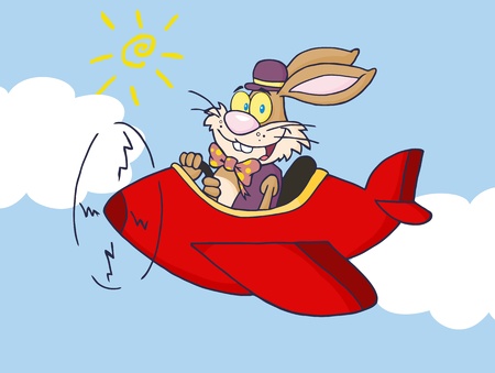 Easter Rabbit Flying With Plane In Sky のイラスト素材