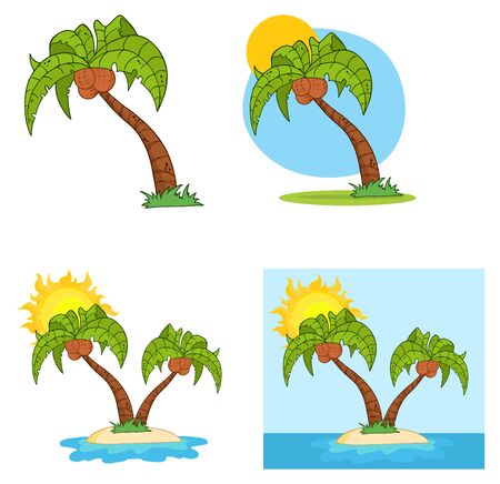 Set Of Cartoon Palm Treeのイラスト素材