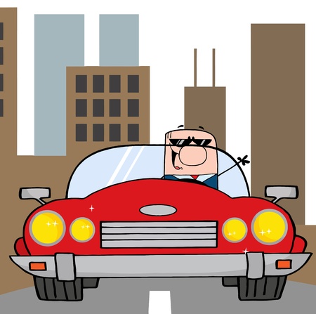 Cartoon Doodle Businessman Driving Convertible Car In The City のイラスト素材