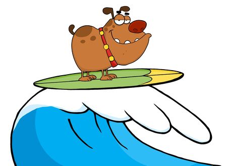 Happy Dog While Surfing-Vector Illustration のイラスト素材