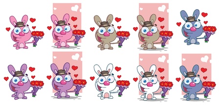 Romantic Bunny. Vector Collectionのイラスト素材