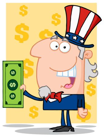 Happy Uncle Sam With Holding A Dollar Billのイラスト素材