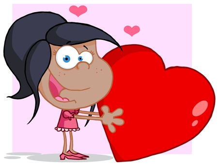 Cute Young African American Girl Holds A Red Heartのイラスト素材