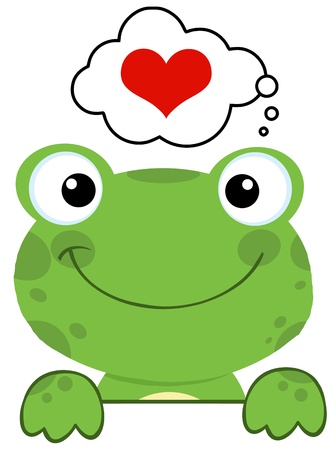 Cute Frog Over A Sign Board And Speech Bubble With Heartのイラスト素材