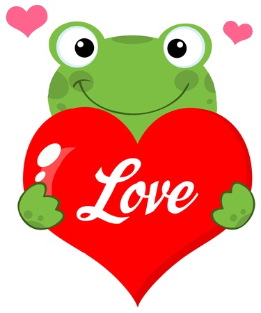 Cute Frog Holding A Heart With Textのイラスト素材