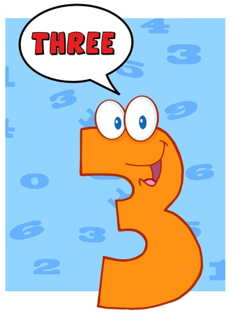 Funny Number Three Cartoon Character With Speech Bubbleのイラスト素材