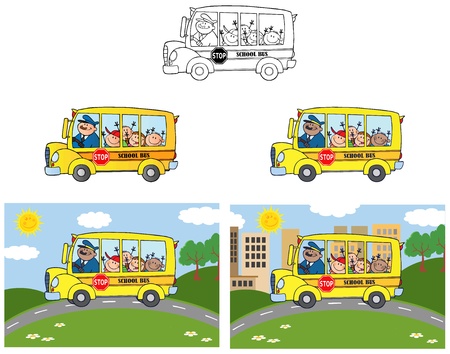 School Bus With Happy Childrenのイラスト素材
