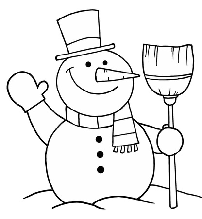 Black And White Coloring Page Outline Of A Snowman With A Broom Black And White Coloring Page Outline Of A Snowman With A Broom